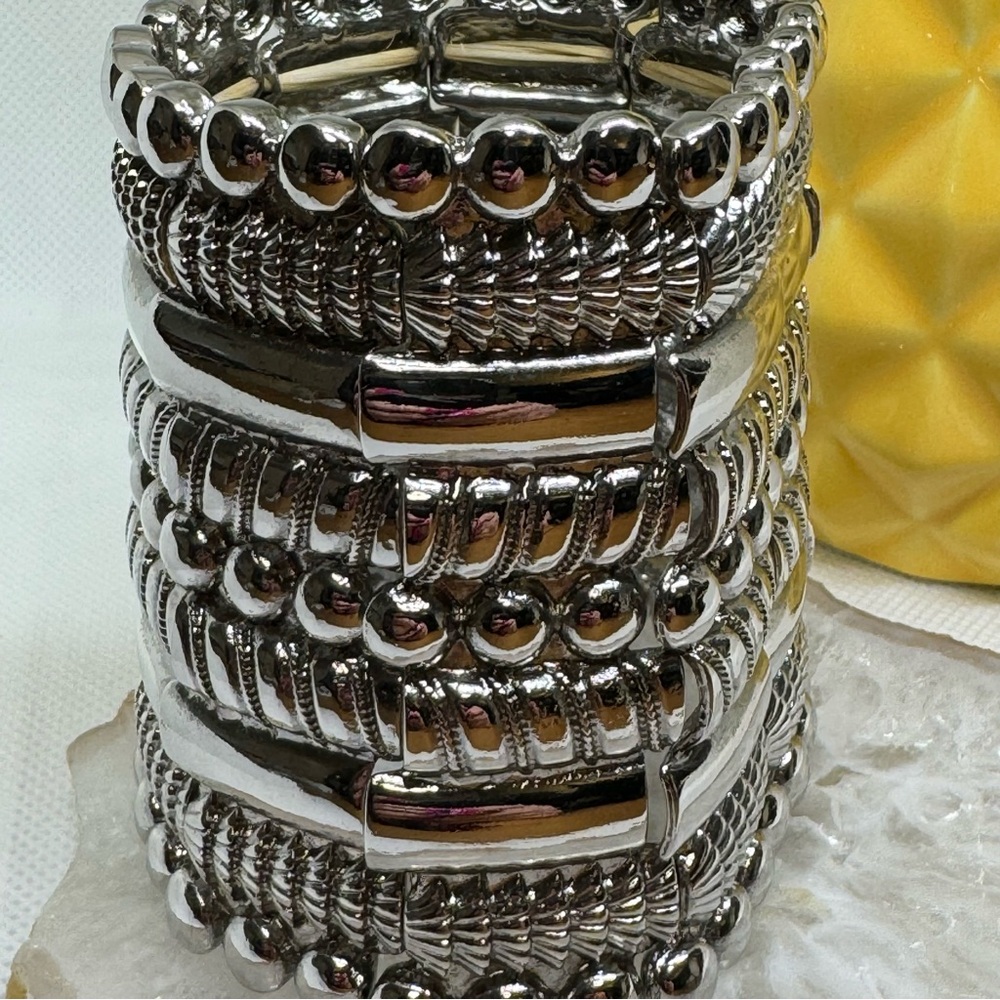 Statement Silvertone Panel Stretch Bracelet - image 5